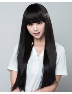 Straight long black wig synthetic