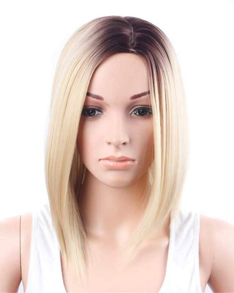 Gradient color straight half length synthetic wig