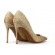 Pointed toe high heel pumps golden sequins
