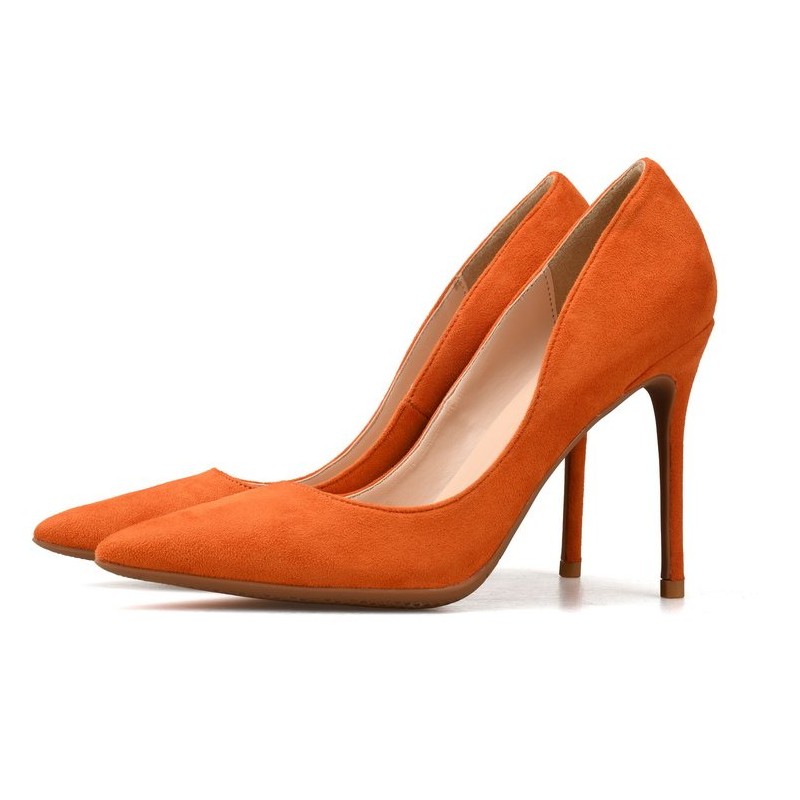 Orange suede heel pumps 100 mm heel - Super X Studio