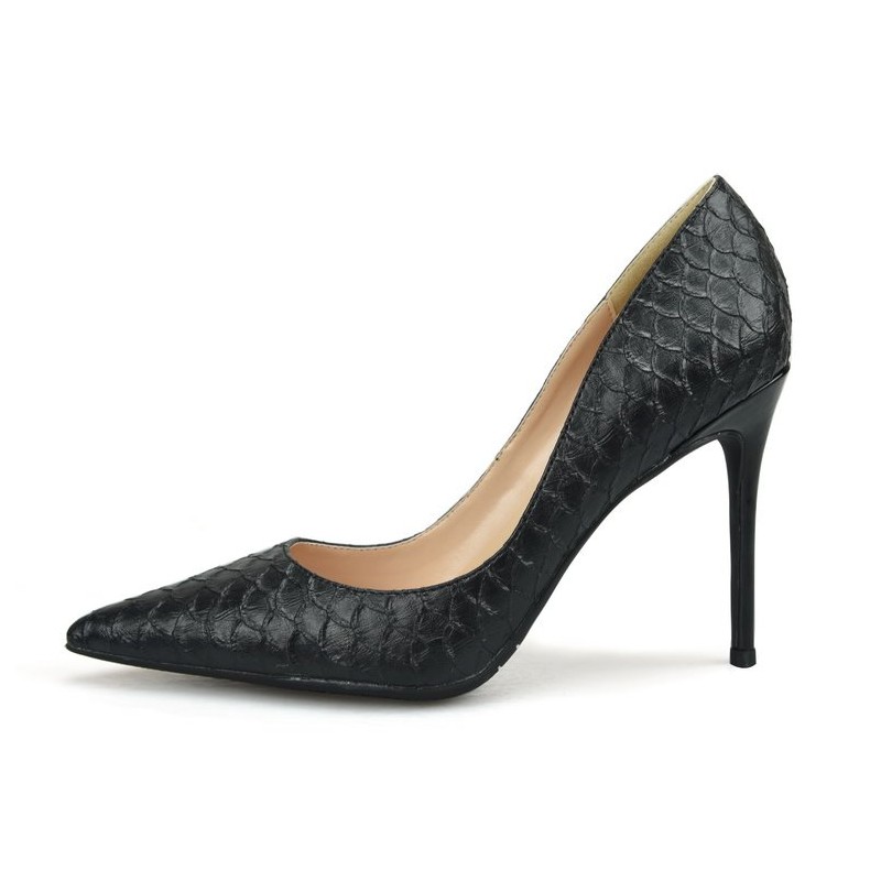 Black closed toe stiletto heel fish-scale pattern - Super X Studio