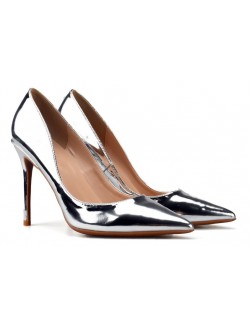 Silver coated high heels pointed toe like a mirror