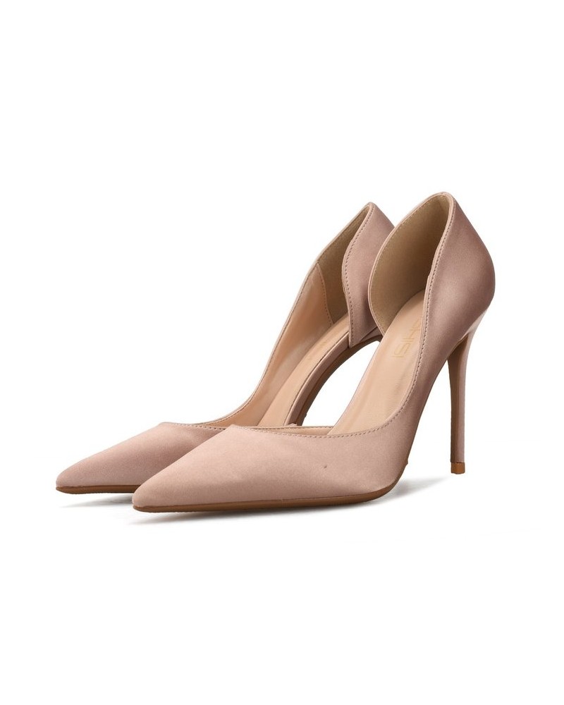 Nude satin heels pointed pumps large size