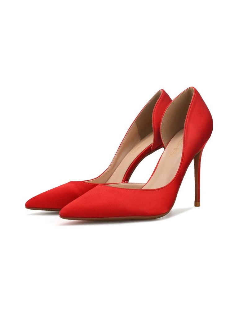 Red satin closed toe heels large size - Super X Studio