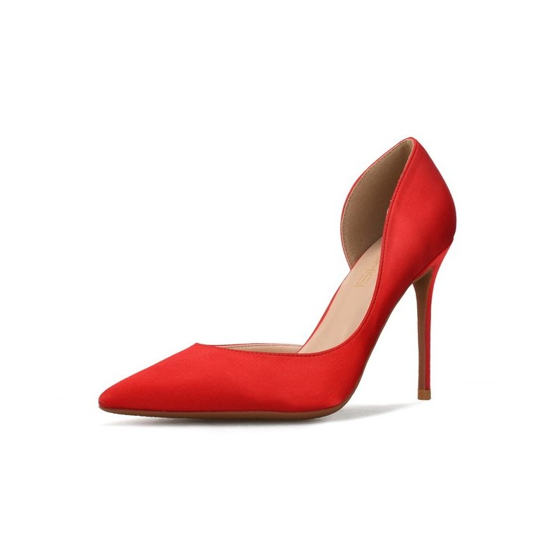 Red satin closed toe heels large size - Super X Studio