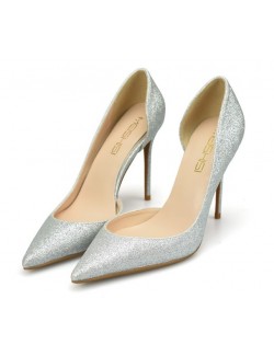 Silver glitter high heels sequins pumps