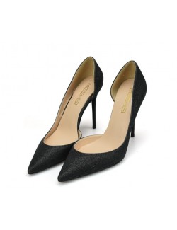 Black glitter high heels sequins pumps
