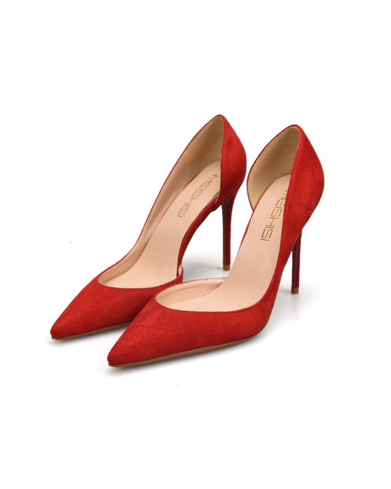 Cherry red suede heel pumps