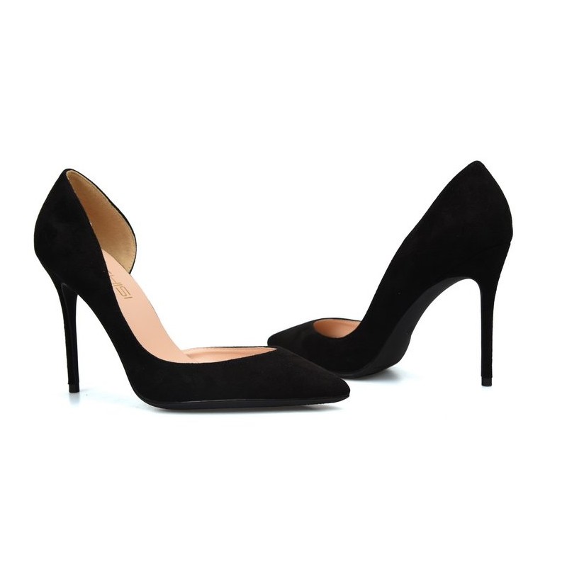 Black suede stiletto shoe wide width heels - Super X Studio