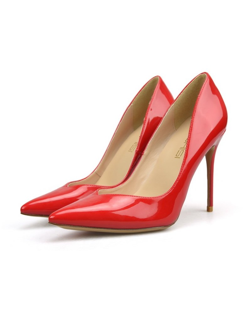 Cherry red V cut heel pumps