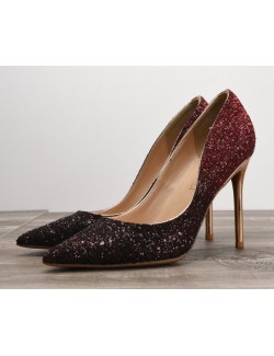 Sparkly dark red glitter heels pumps