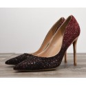 Sparkly dark red gradient glitter heels pumps