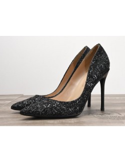 Sparkly pure black glitter heels pumps