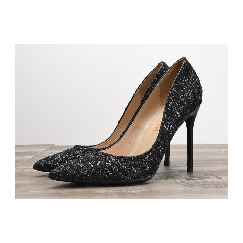 Sparkly pure black glitter heels pumps - Super X Studio