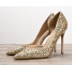 Gold sparkly toe pointed sexy sandals pumps heels plus size