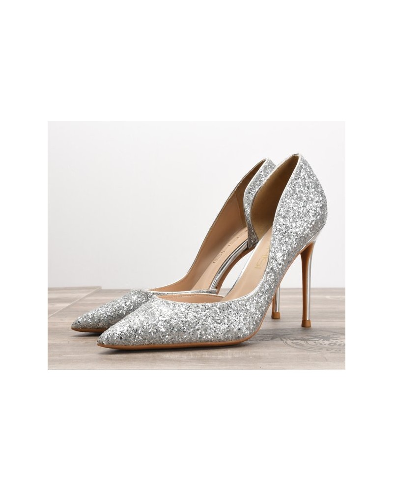 Silver sparkly sexy sandals pumps heels plus size