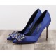 Blue satin pumps rhinestone decoration heels