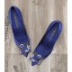 Blue satin pumps rhinestone decoration heels