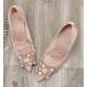 Nude color satin pumps rhinestone decoration heels