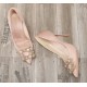 Nude color satin pumps rhinestone decoration heels