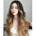 Blond brown long curly synthetic wig