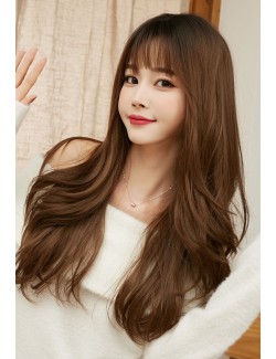 Long synthetic curly wig with bangs 60 cm