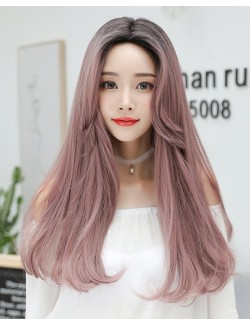 Long synthetic curly wig warm color