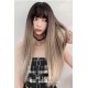 Long straight blonde synthetic resistant hair wigs with bangs