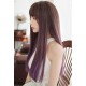 Long straight synthetic wigs bangs with color