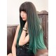 Long straight synthetic wigs bangs with color