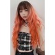 Long curly synthetic wigs bangs brown red