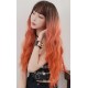 Long curly synthetic wigs bangs brown red