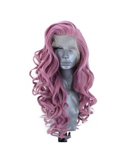 Curly lace front long wigs in purple color