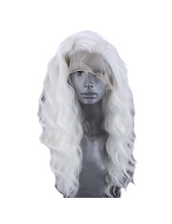 Curly lace front white color long wig