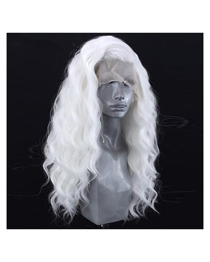Curly lace front white color long wig