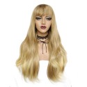 Long wavy synthetic blonde wig with bangs