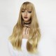 Long wavy synthetic blonde wig with bangs