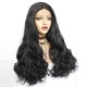 Black lace front long straight curly wig