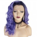 Middle length lace front curly purple wig