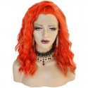 Bright red lace front curly red hair wig middle length