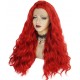 Perruque cheveux rouge longue bouclée dentelle devant 