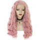 Bright pink lace front wig long curly synthetic red hair