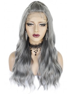 Gray curly long wig lace front