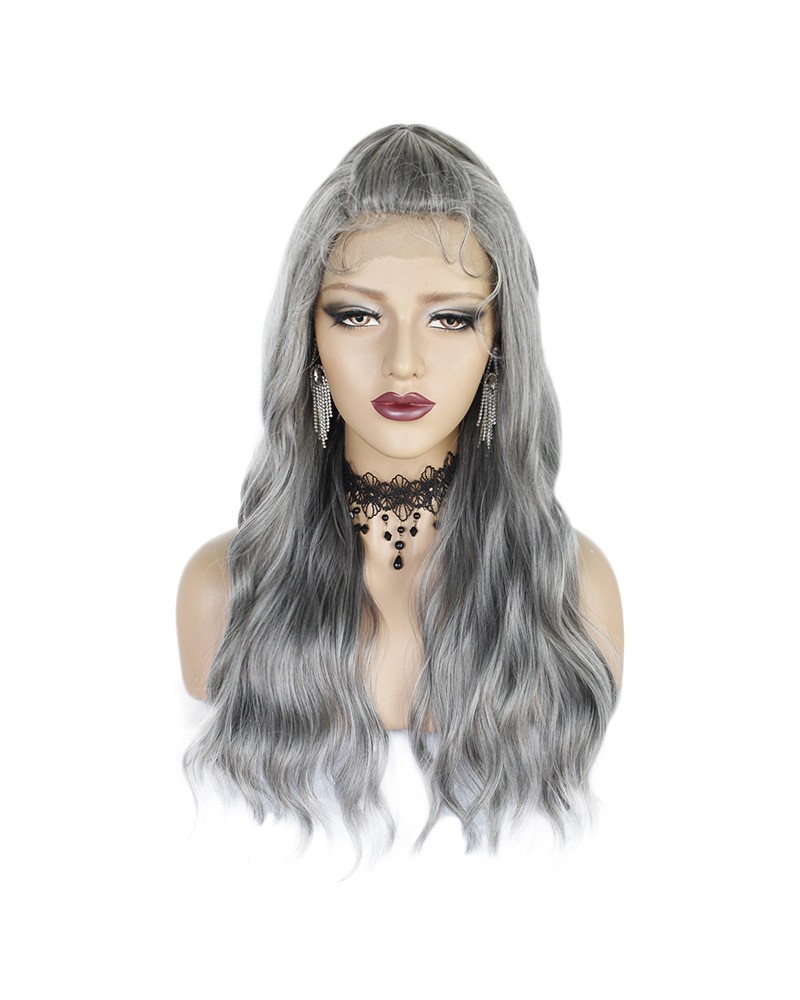 Gray curly long wig lace front