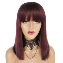 Medium length straight red wig with bangs