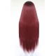 Super longue perruque cheveux rouge droite dentelle devant