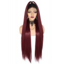 Super longue perruque cheveux rouge droite dentelle devant