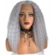 Gray curly half-long wig lace front