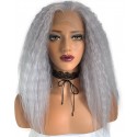 Gray curly half-long wig lace front