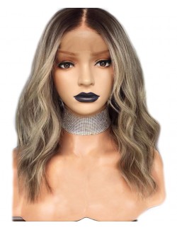 Lace front blonde wavy half-long wig